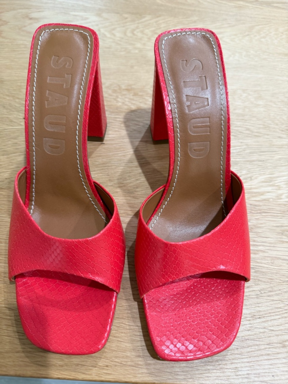 NWOT STAUD Sloane Heels - Red Snakeskin